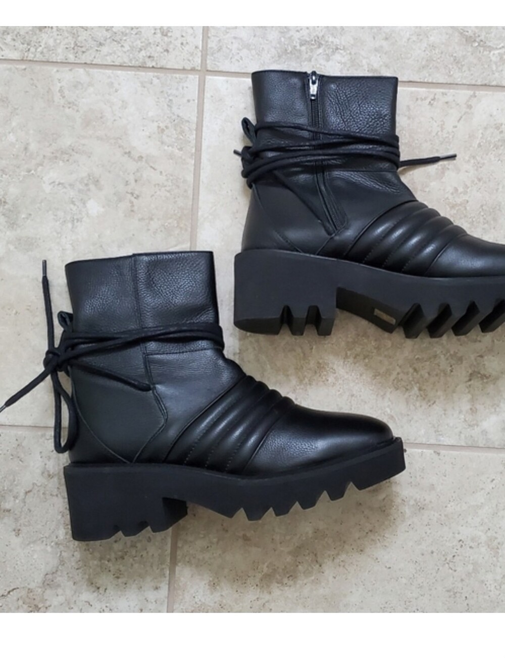 Free People  Black Moto Goth Grunge Leather Boots Side Zip Wm's US 9.5 NWT